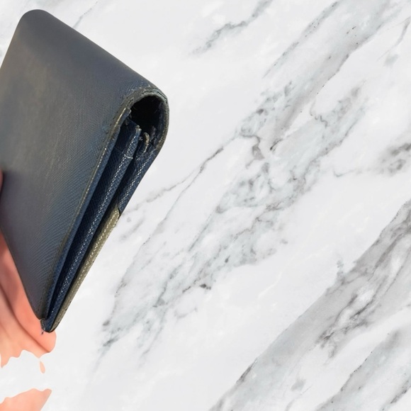 Prada Navy Saffiano Leather Continental Wallet With Silver Corner Logo - Picture 9 of 15